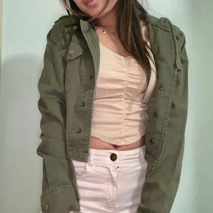 delias army green cropped jacket